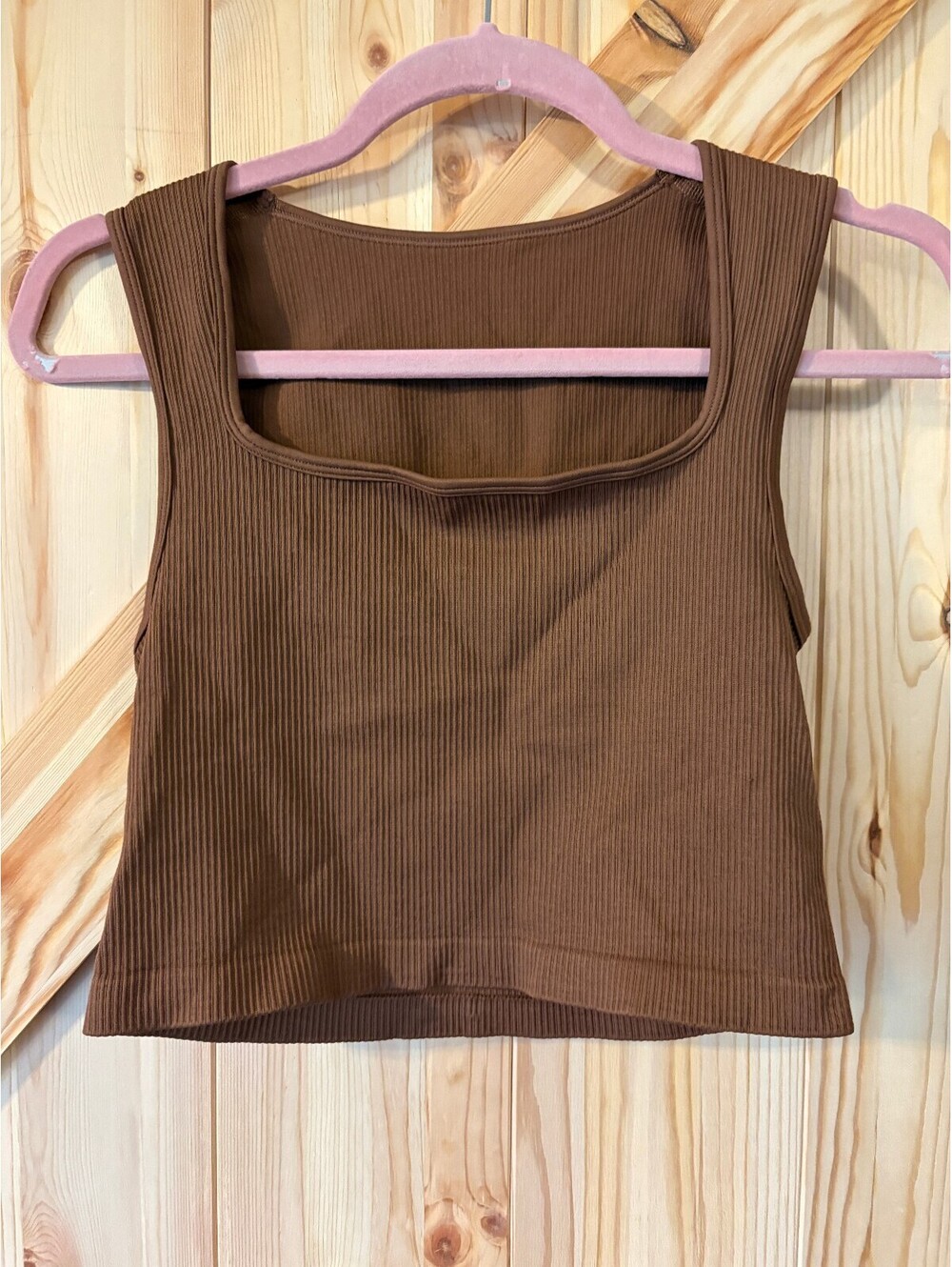 OQQ Brown Ribbed Sleeveless Crop Top, Size M